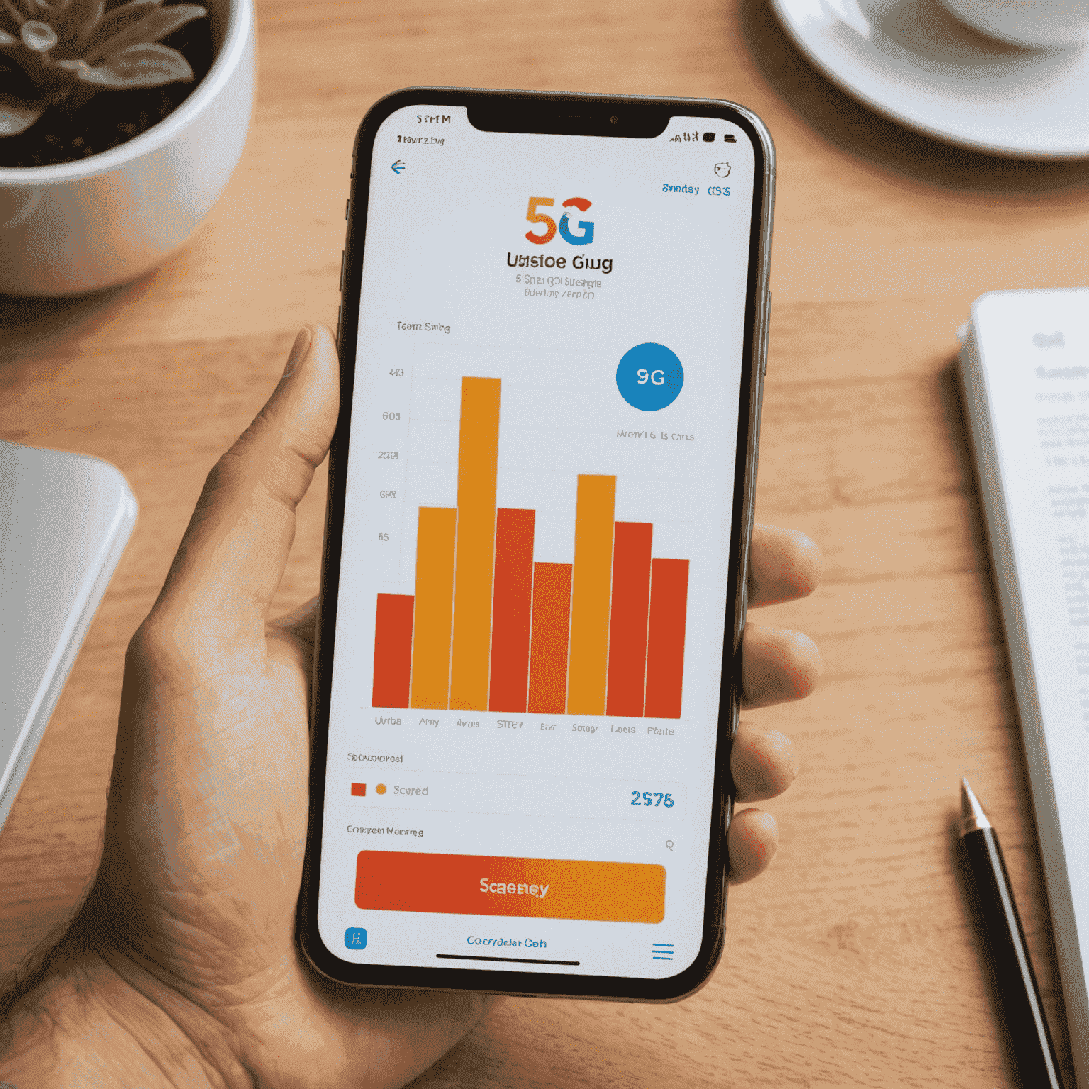 صورة لهاتف ذكي يعرض رسمًا بيانيًا لاستخدام البيانات مع شعار 5G